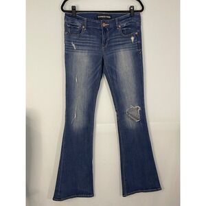 Express Jeans Stella Low Rise Slim Flare Distressed Blue Denim‎ Women Size 8